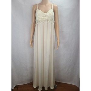 New Alythea Women's (L) Ivory w/Crochet Lace Top Spaghetti Strap Maxi Slip Dress